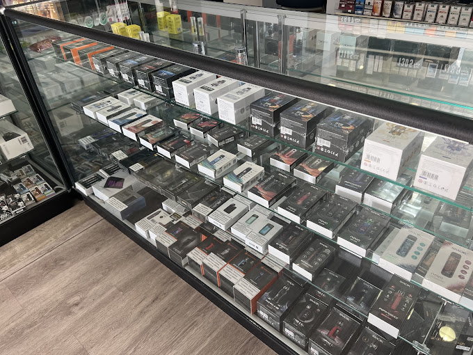 A display case filled with lots of electronic devices