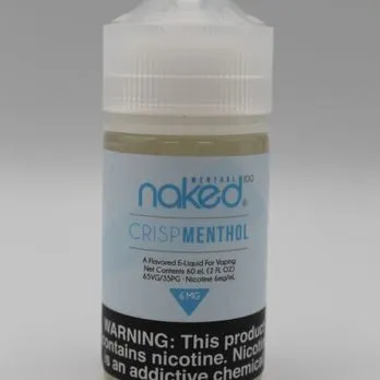 A bottle of naked crisp menthol on a white background